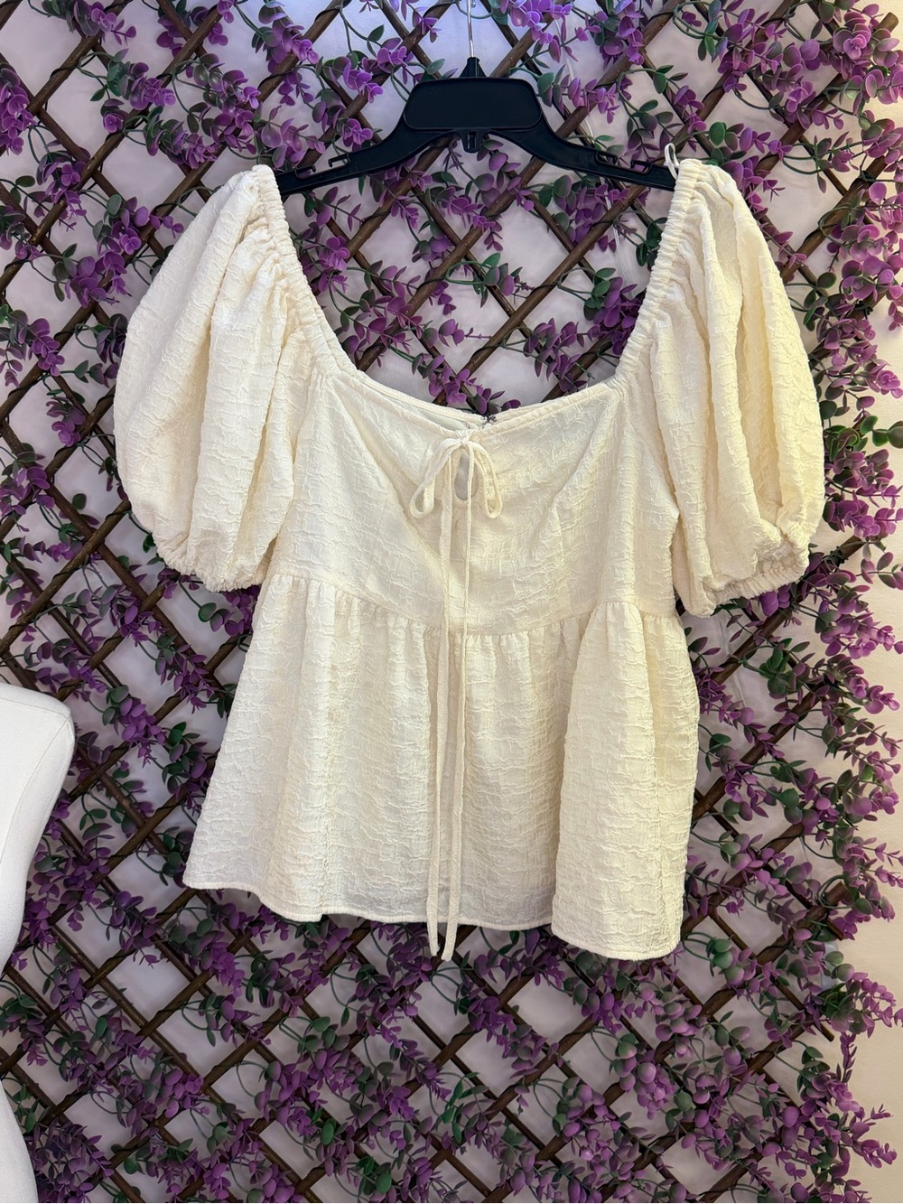 Women's Cream Puff-Sleeve Peasant Blouse - Lightweight Textured Fabric